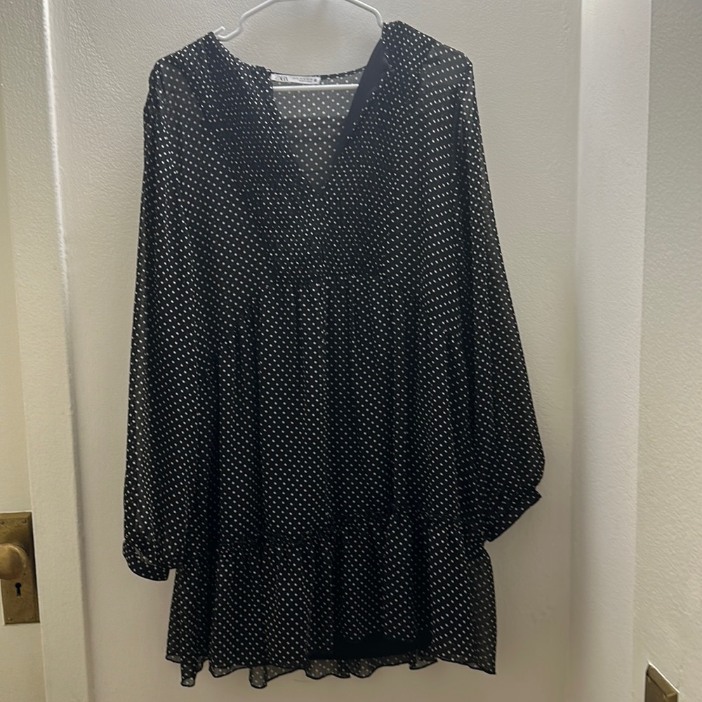 NWOT Zara Black Dot Mini Dress XL